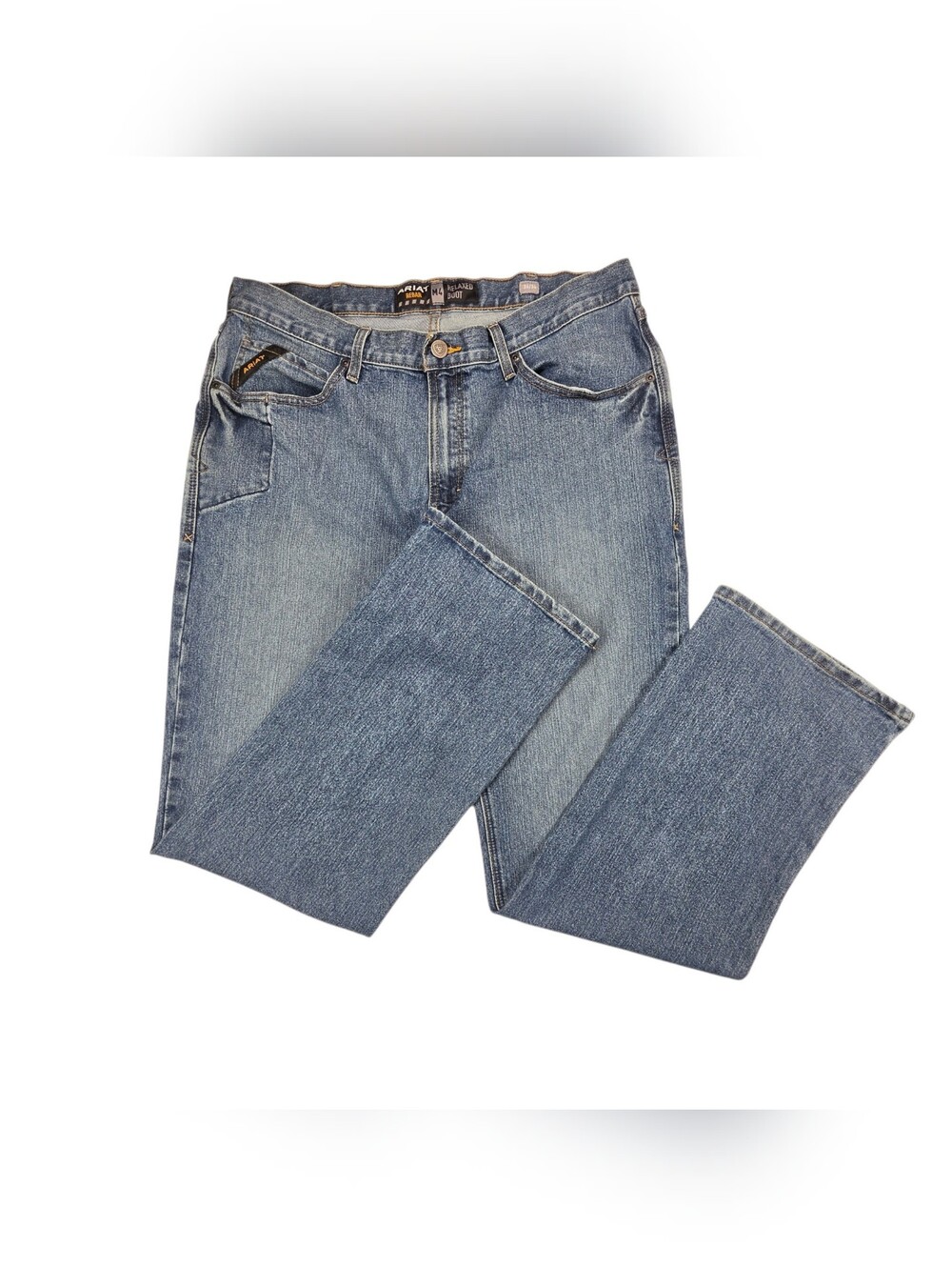 Ariat Rebar M4 Jeans Mens 36x34 Blue Relaxed Bootcut Med Wash Western Workwear